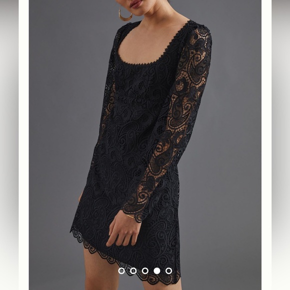 Anthropologie Maeve Embroidered Lace Dress Black Mini Long Sleeve Cocktail - Picture 4 of 10